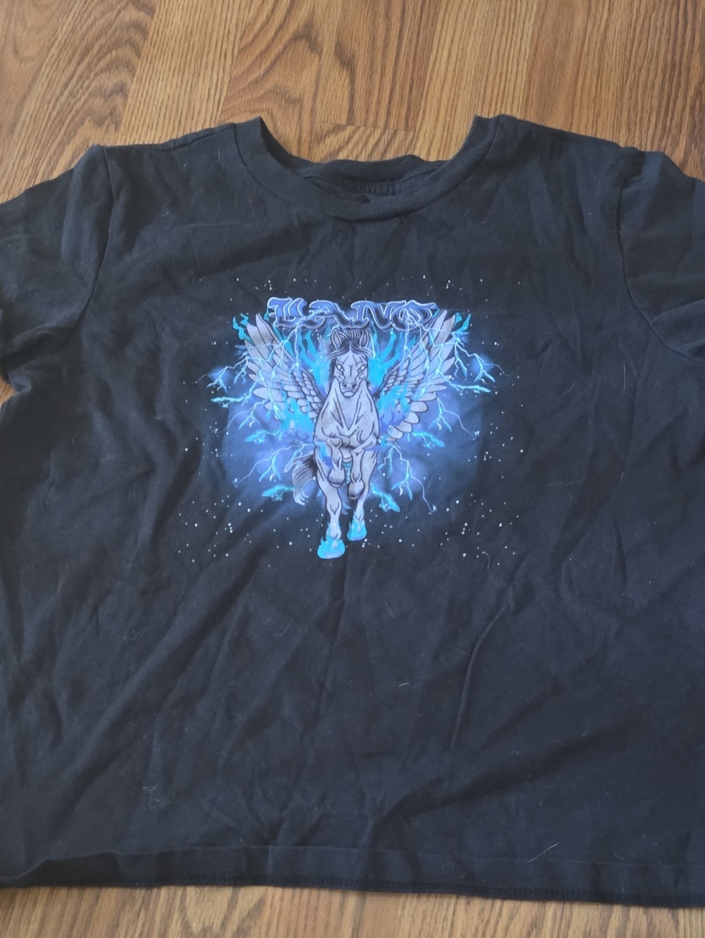 Vans Black Short Sleeve Tee with Neon Blue Pegasus Graphic